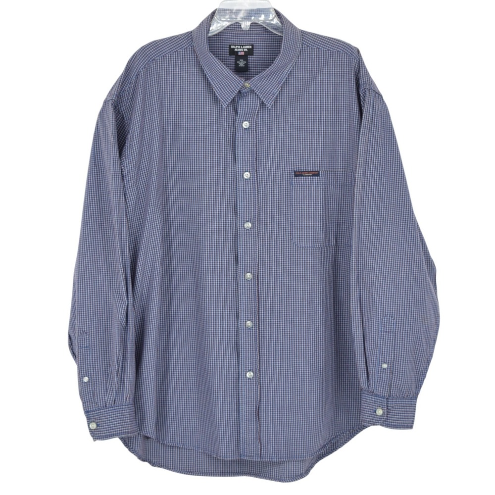 Vtg 90s Polo Jeans Co Ralph Lauren Men's XXL Blue Check Plaid Cotton L/S Shirt